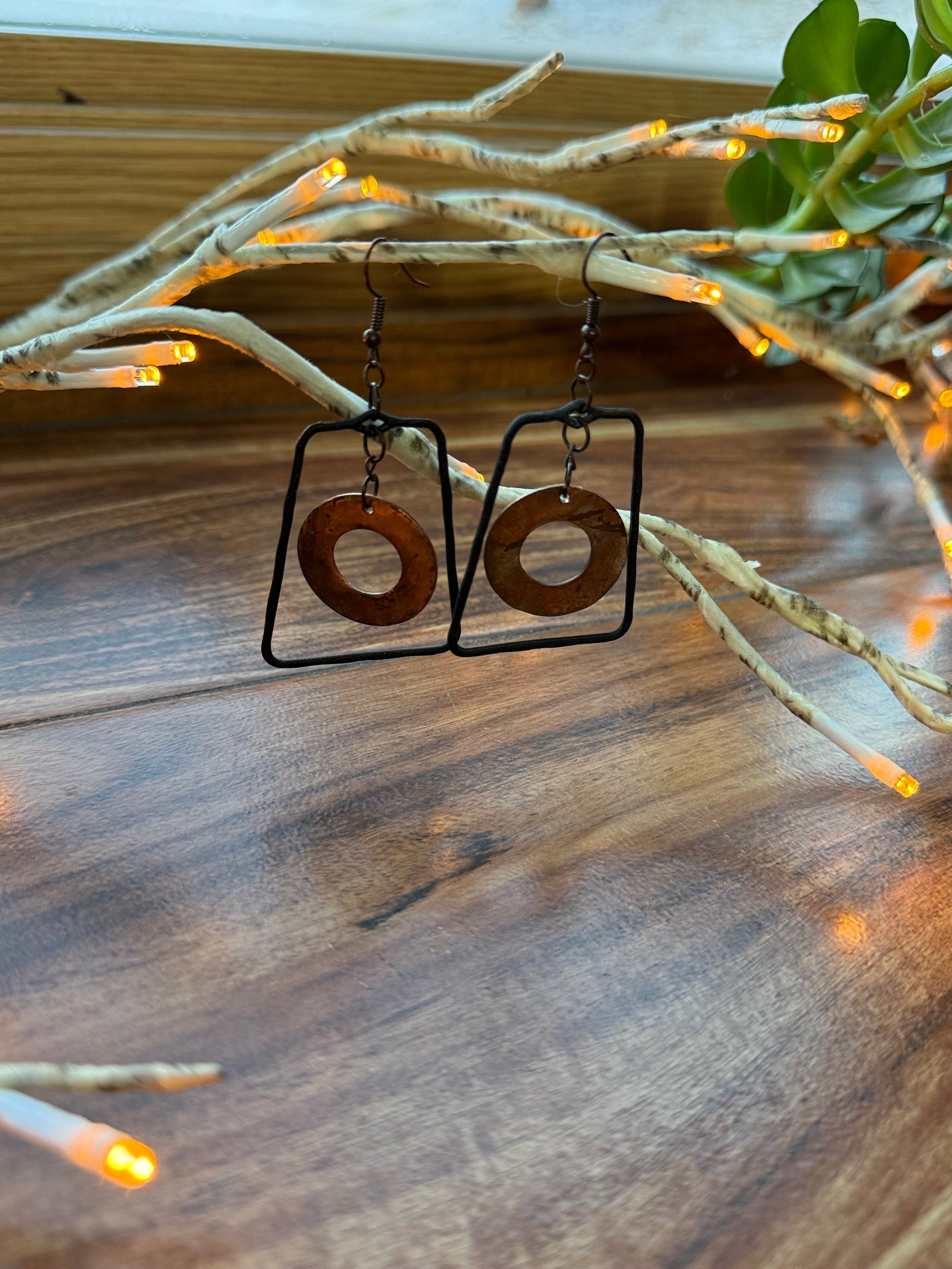 Oxidized Copper and Black Earrings
