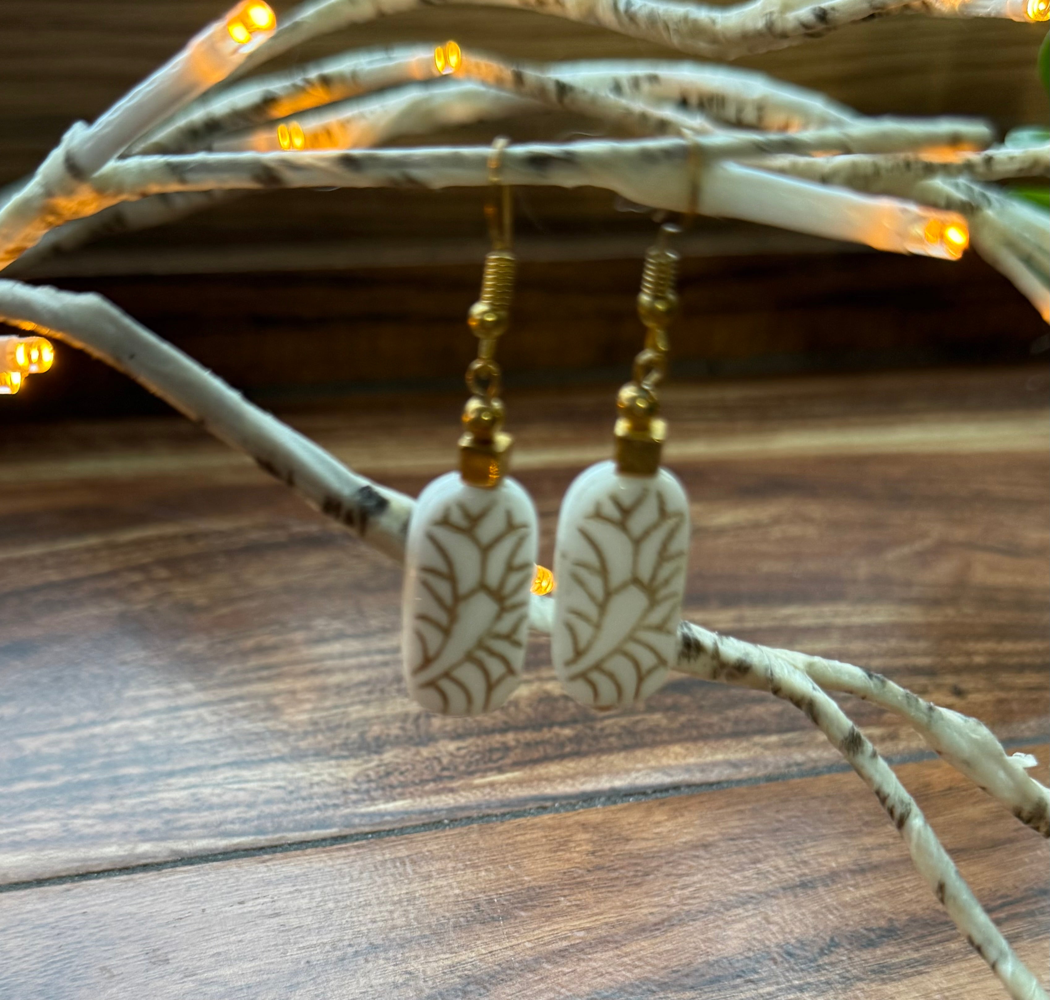 Gold Etched Glass Earrings