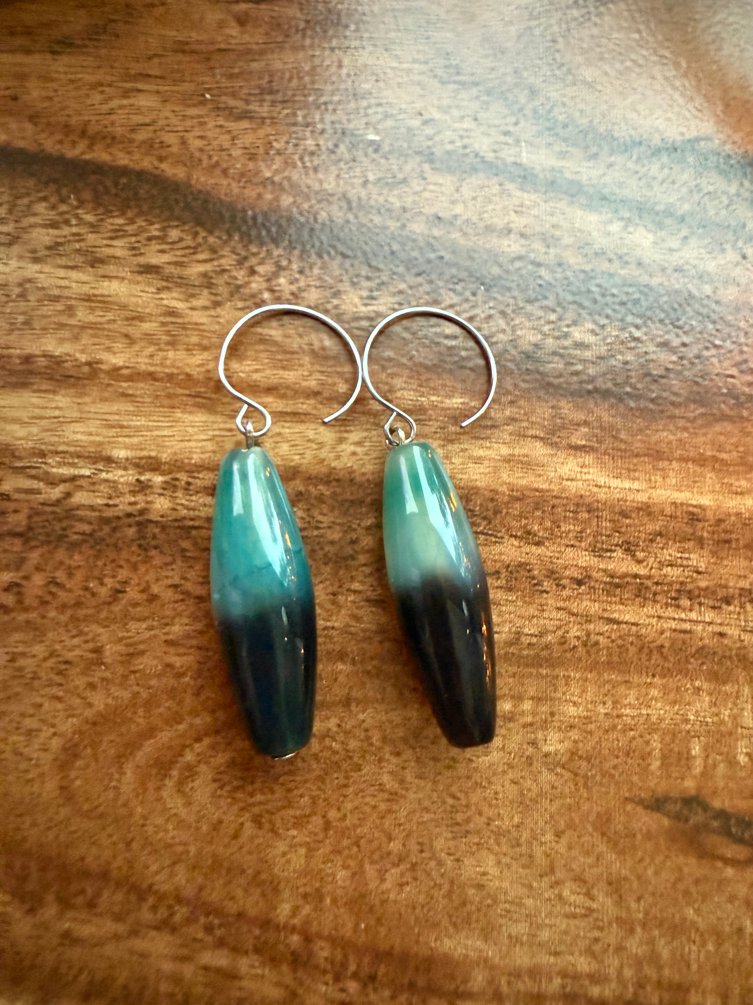 Teal & Black Agate Earrings