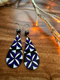 Black, White & Dark Blue Geometric Teardrop Earrings
