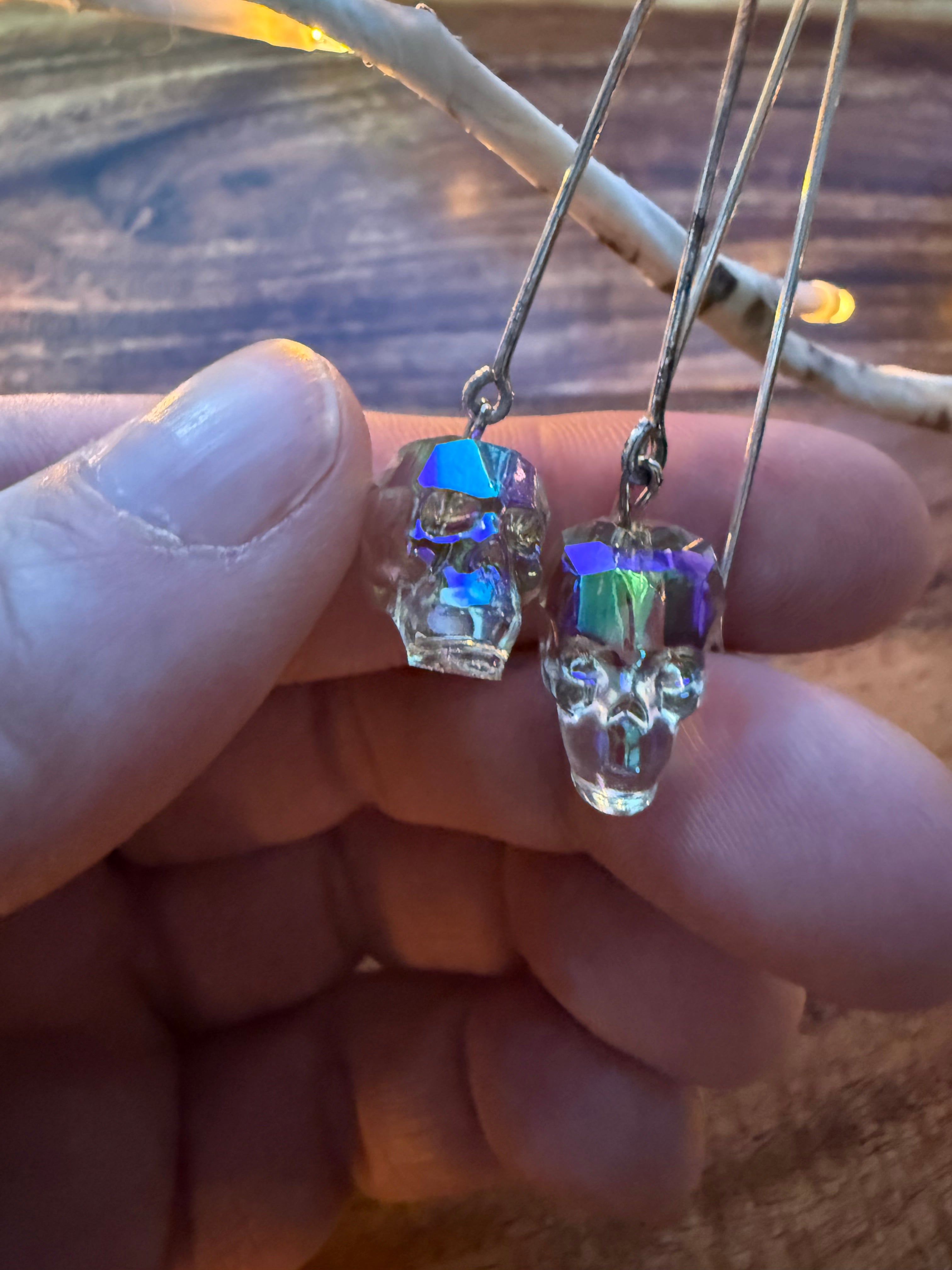 Aurora Borealis Crystal Skull Earrings