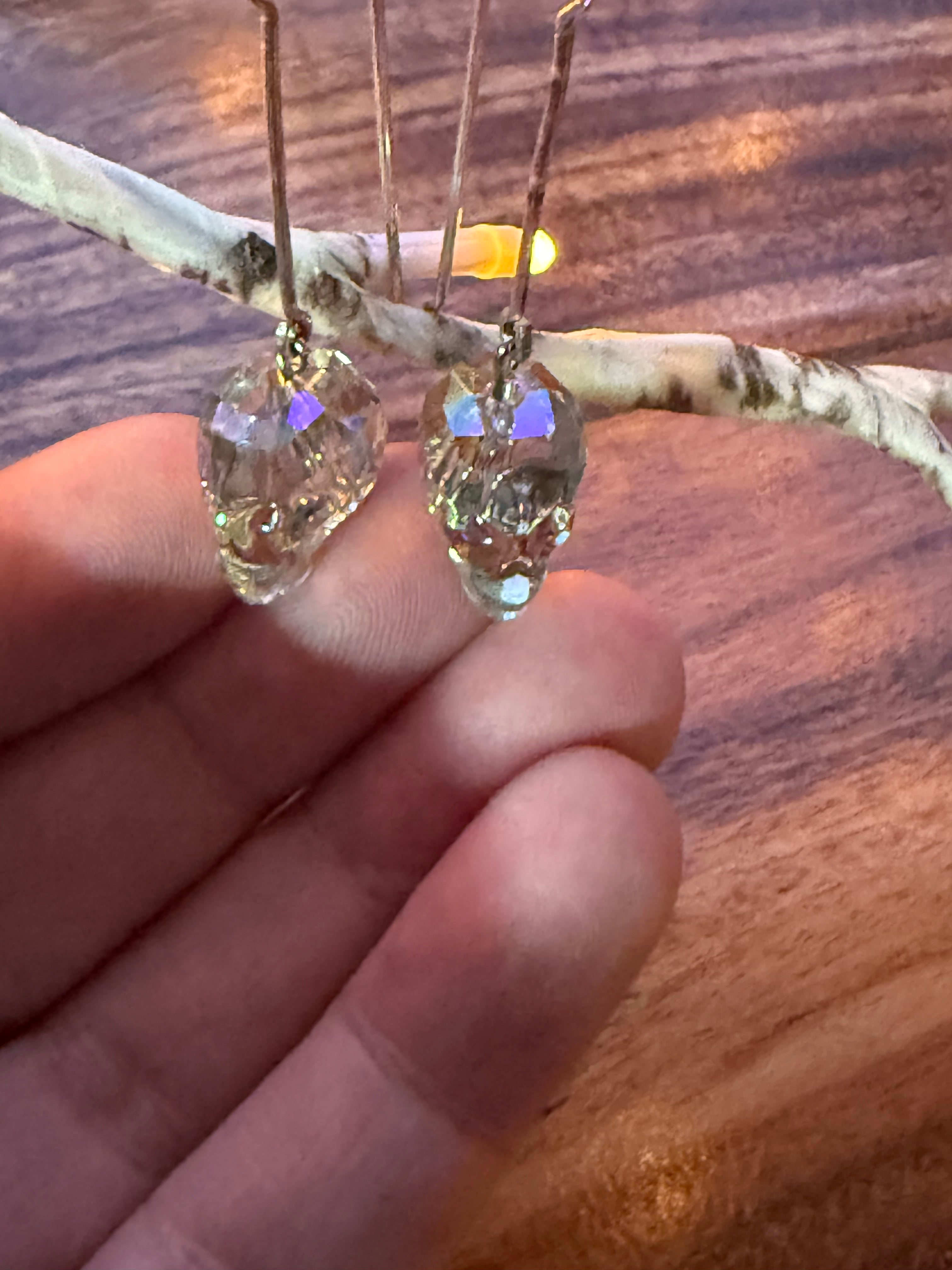 Aurora Borealis Crystal Skull Earrings