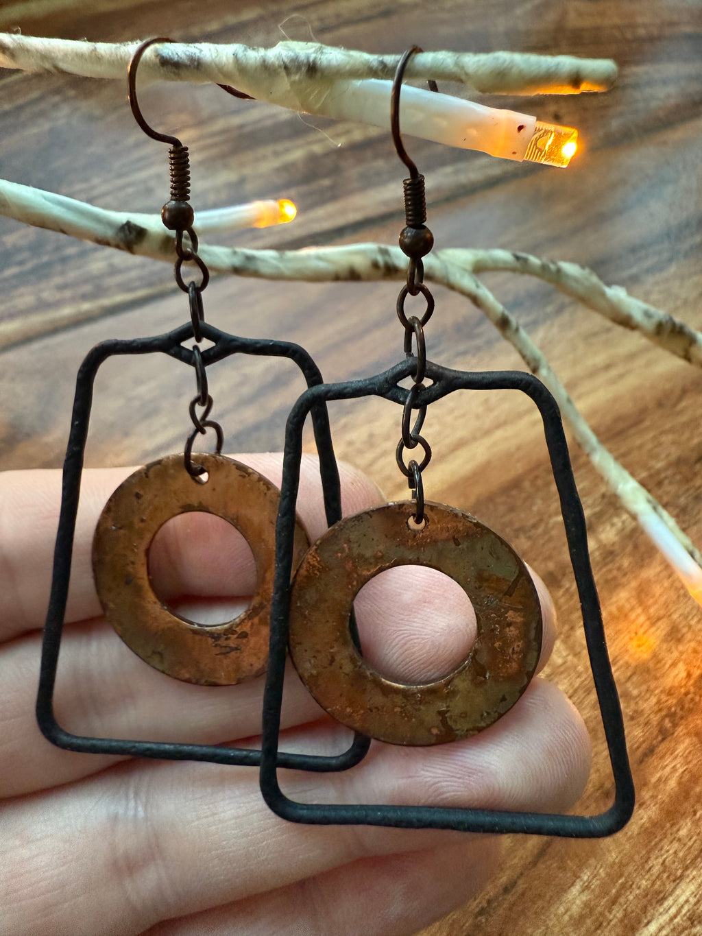 Oxidized Copper and Black Earrings