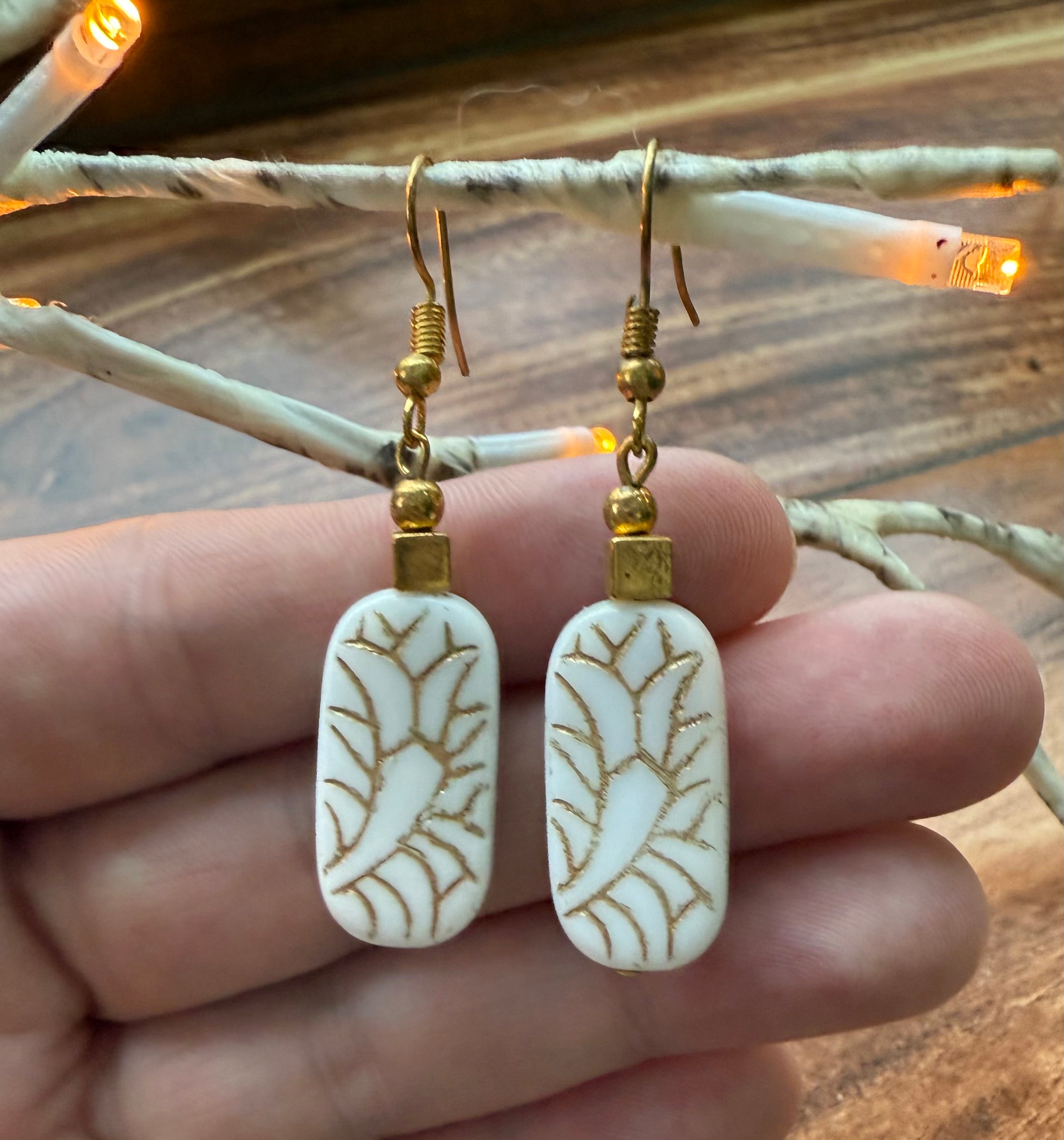 Gold Etched Glass Earrings