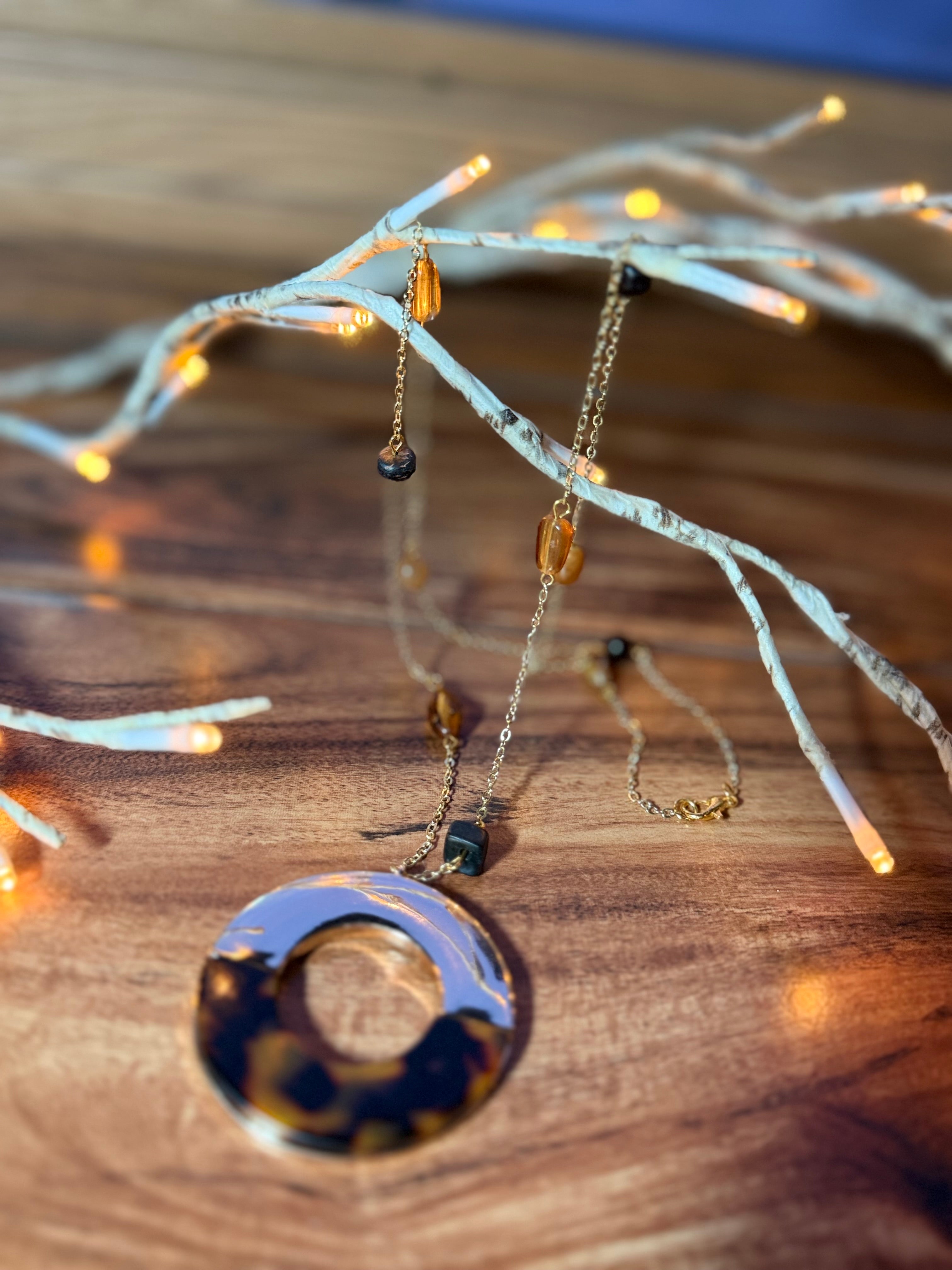 Tortoise Shell & Gold Necklace