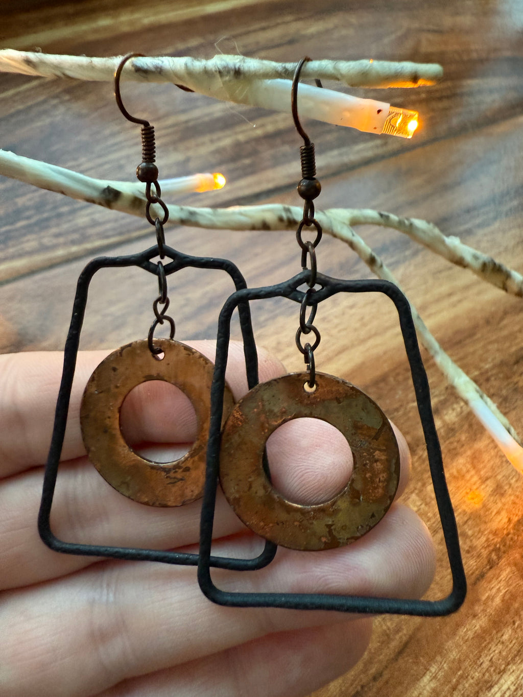 Oxidized Copper and Black Earrings