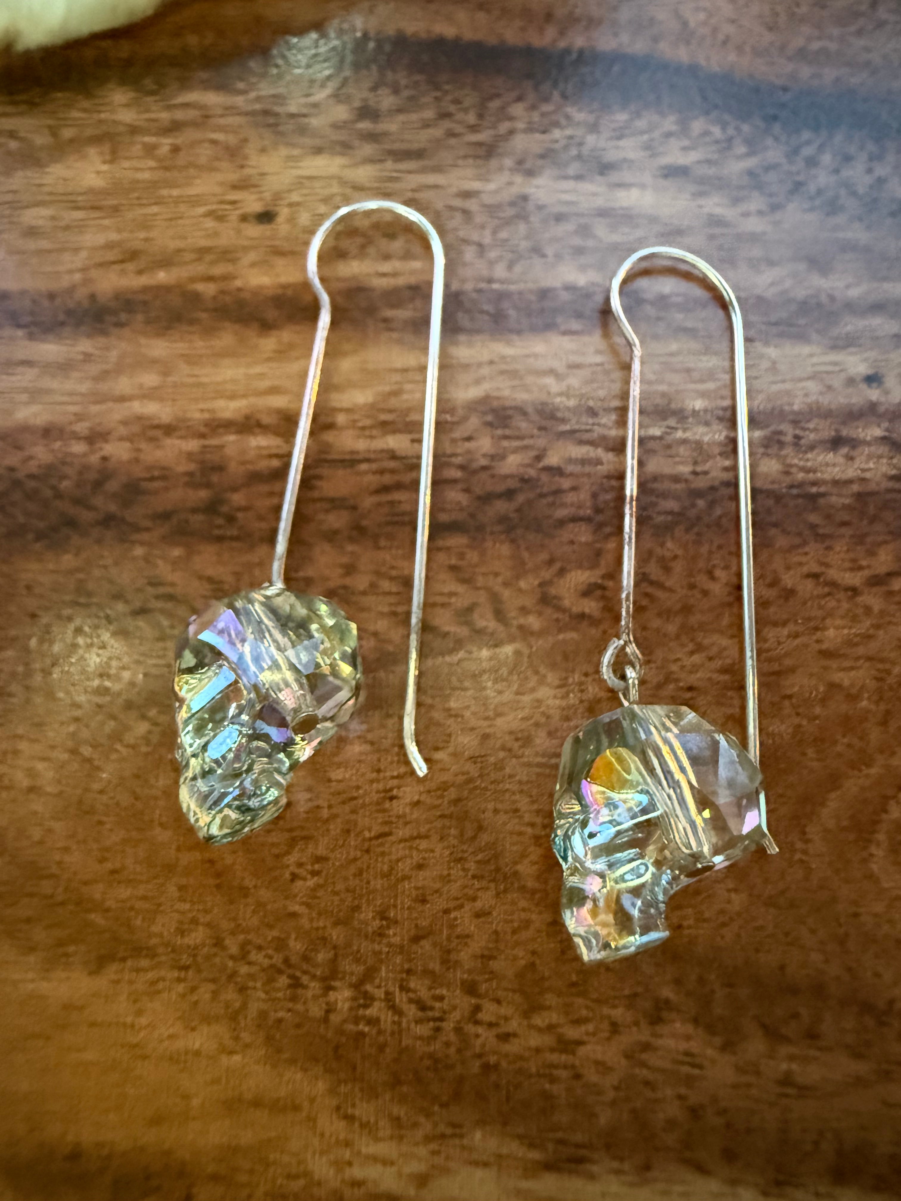 Aurora Borealis Crystal Skull Earrings