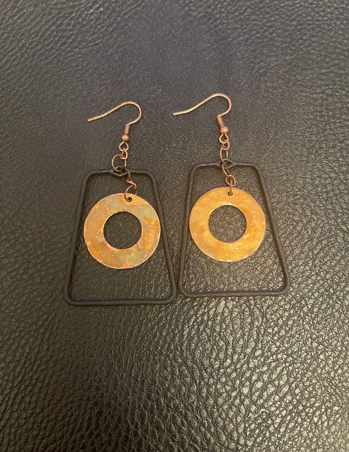 Oxidized Copper and Black Earrings